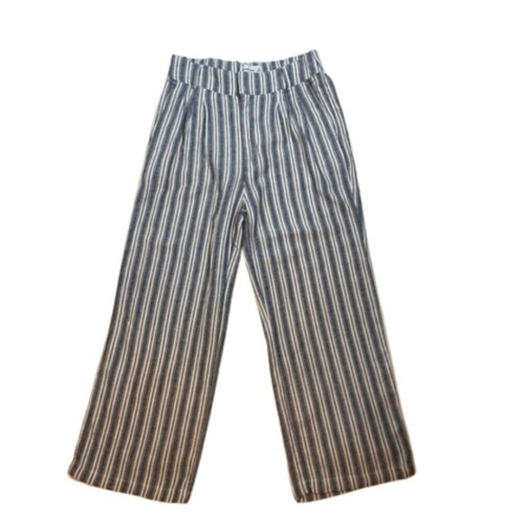 Abercrombie & Fitch Ultra High Rise Blue Linen Striped Pants wide leg Small - Picture 1 of 13